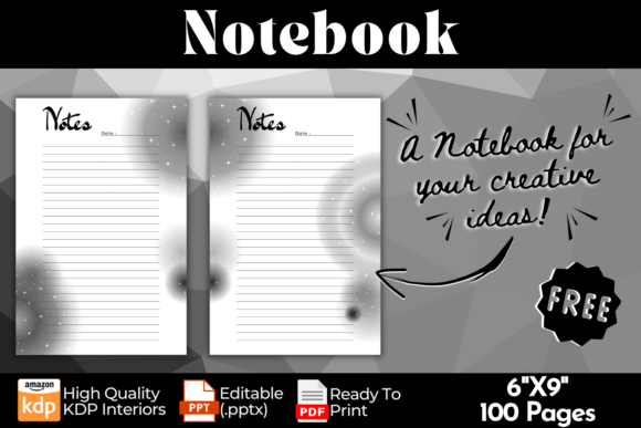 Download Free B&amp;W 100 Page Lined Notebook | KDP - Premium Bundle