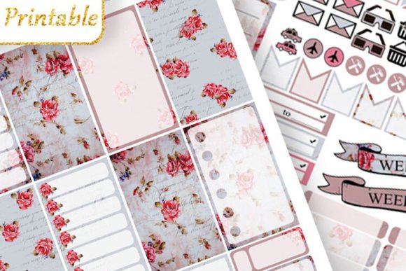Download Big Planner Stickers Vintage Flower Pink - Planner stickers Collection