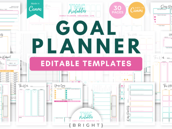 Download Goal Planner Canva Templates | BRIGHT - Canva templates Collection