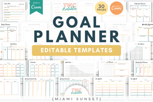 Download Goal Planner Canva Templates | MIAMI SUN - Canva templates Collection
