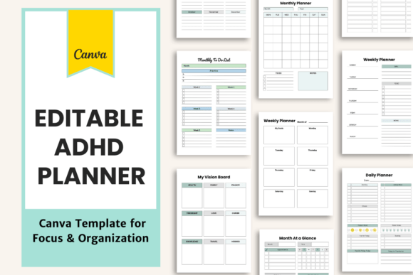 Download Editable ADHD Planner | Canva Templates - Canva templates Collection